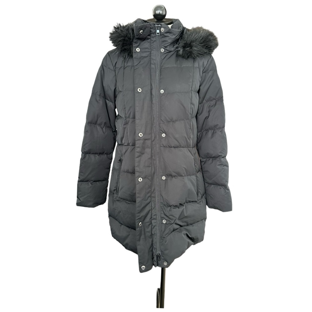 Lands End Women's Down Coat Faux Fur Hood Mid Thigh Black Size Medium - Picture 6 of 14